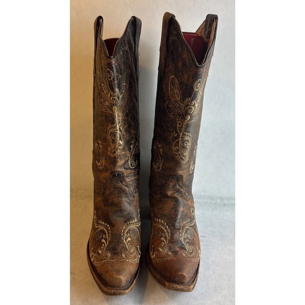 Circle G Women’s Distressed Dragonfly Embroidered Cowgirl Western Boots Sz 8.5M